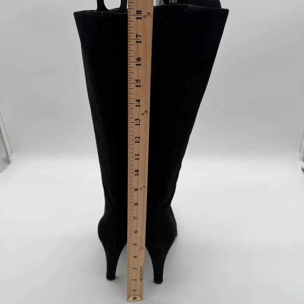 Prada Vintage Black Elegant Suede Leather Minimalist Tall Chic Boots IT 40